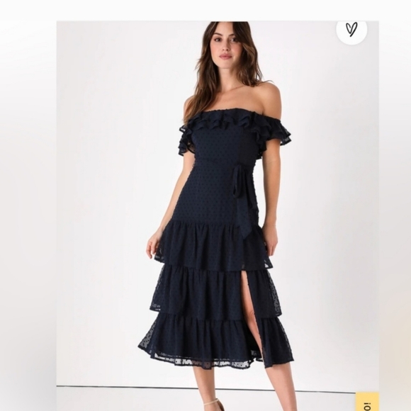 NWT Lulus Dear To My Heart Navy Blue Swiss Dot Tiered Ruffled Mini Dress - M - Picture 2 of 16